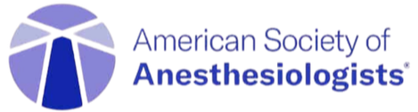 Logo of the American Society of Anesthesiologists featuring a stylized blue and purple figure within a circular design.