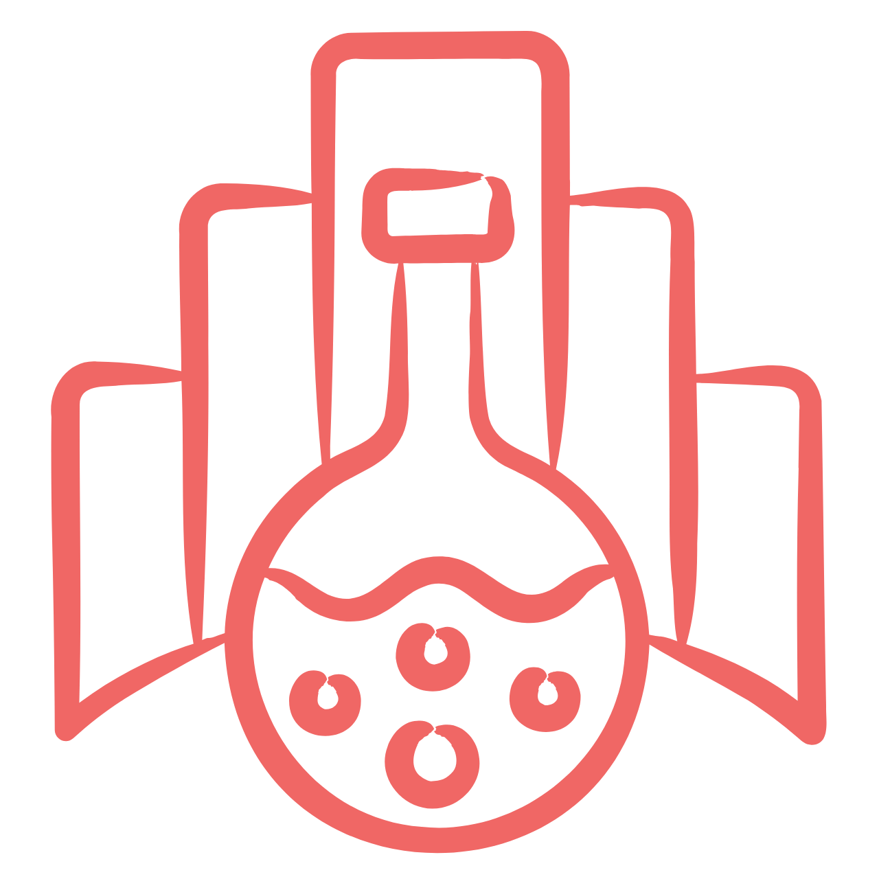 Outline drawing of a wine bottle with bubbles inside, surrounded by stylized bar chart bars.