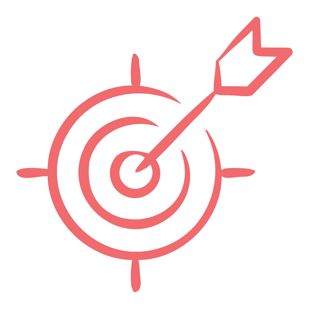 A pink icon of a dart hitting the center of a target with concentric circles.