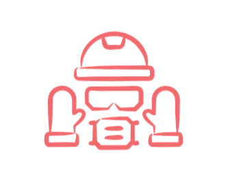 Neon illustration of a robot figure with a round head, arms, and a rectangular body, in pink color.