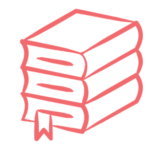 A stack of five books with a bookmark.