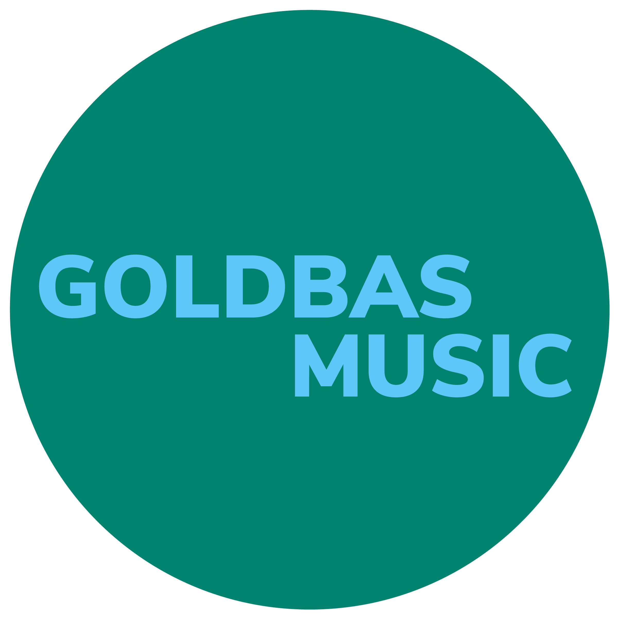 Green circular logo with the words "GOLDBAS MUSIC" in blue text.