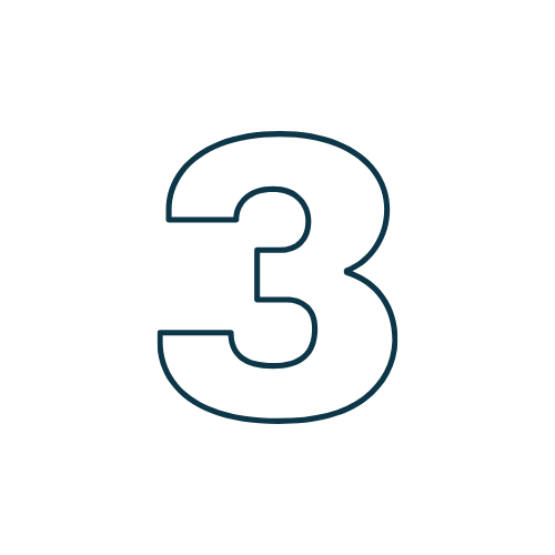 Large number three in black and blue outline on a white background.