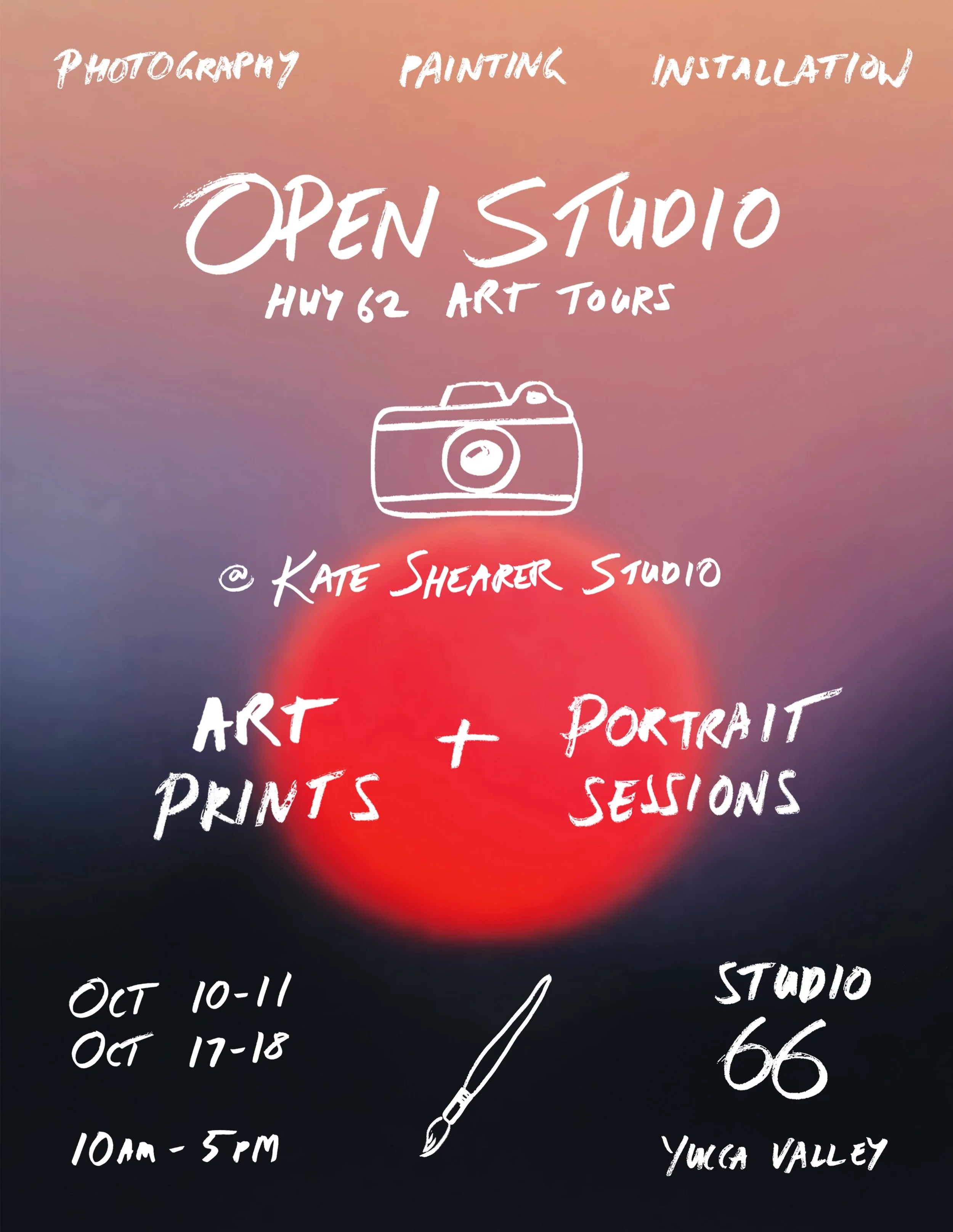 Excited to welcome you to my open studio tomorrow 🩷

I&rsquo;ll be here all this weekend and next weekend. Come check out my prints and get your portrait taken by yours truly 📸

Studio #66 on @hwy62arttours 

Hope to see you there.

With love, Kate