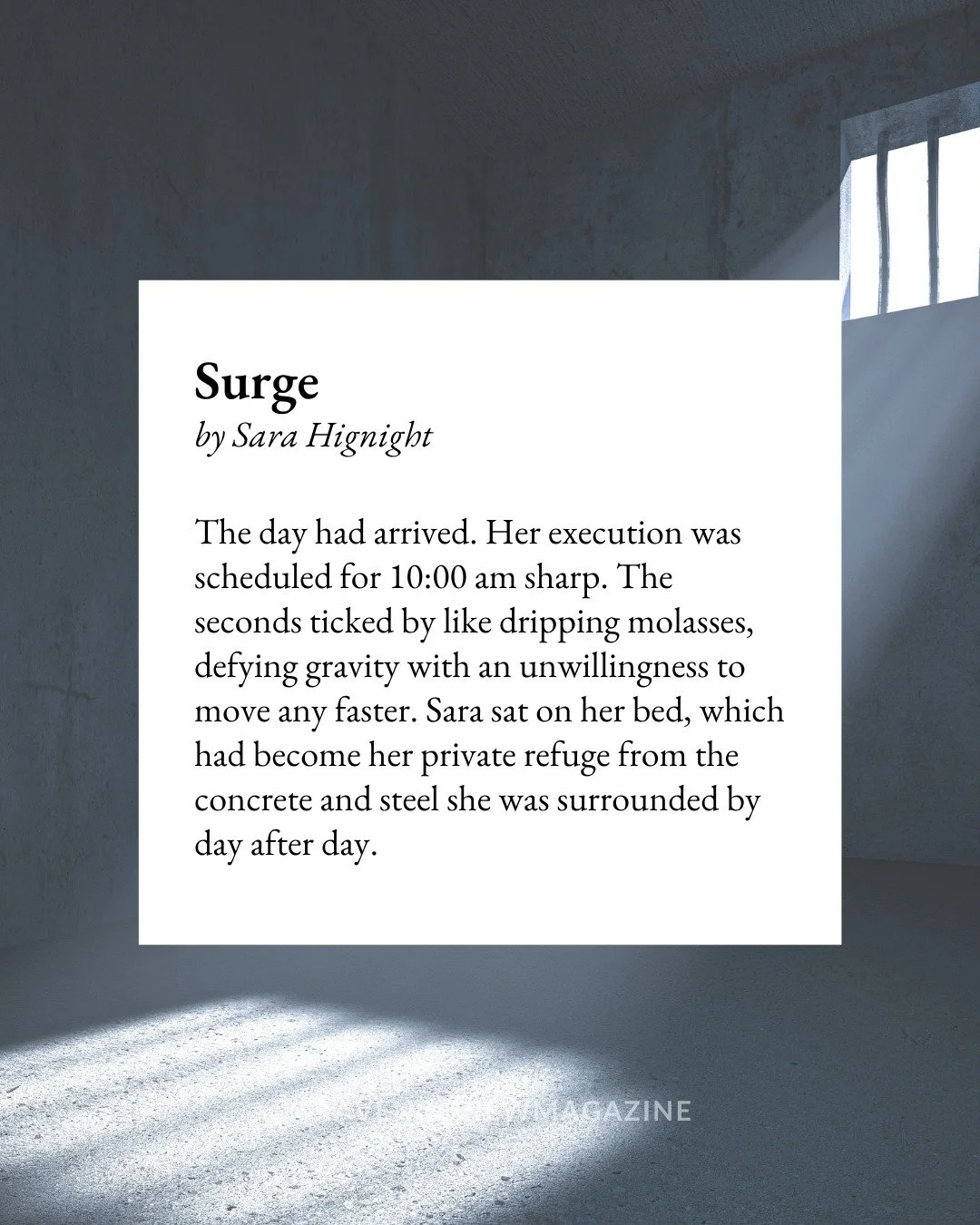 &ldquo;Surge&rdquo; by Sara Hignight, published in VII, III. Find the entire story on our website.