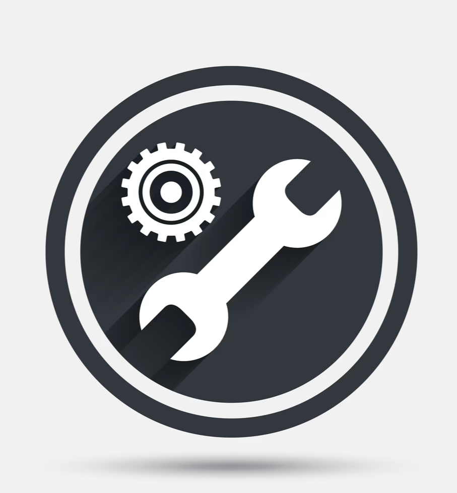 Gear, wrench, and settings icon indicating tools or maintenance.