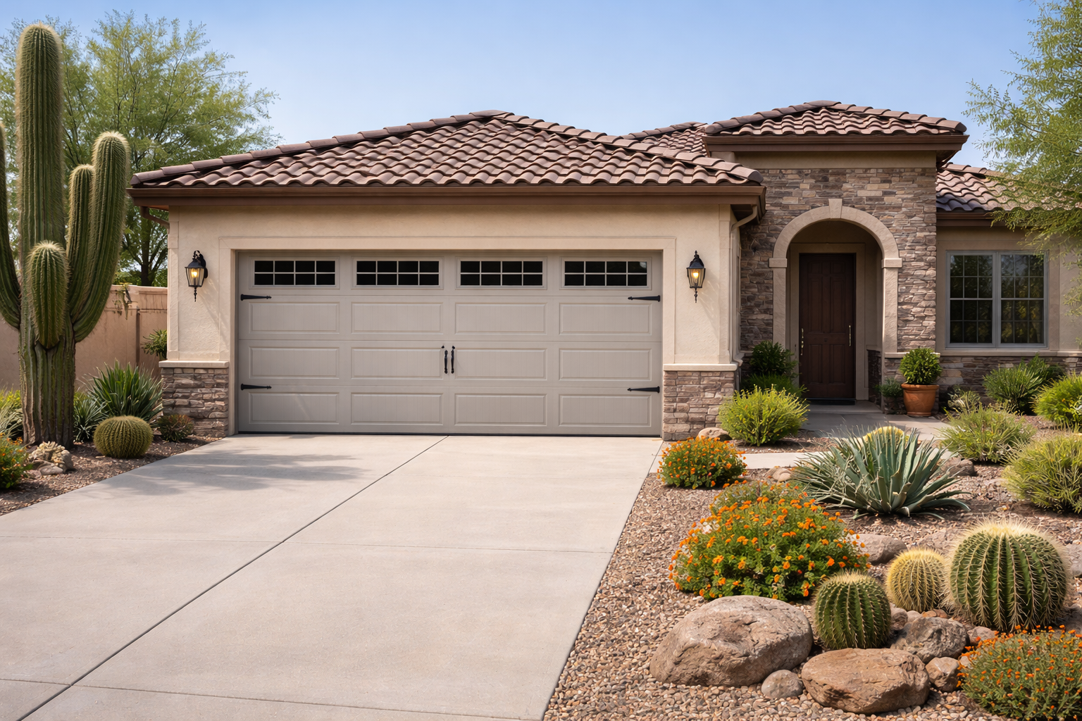 Professional garage door installation service in Arizona by Door Flex on a modern residential home