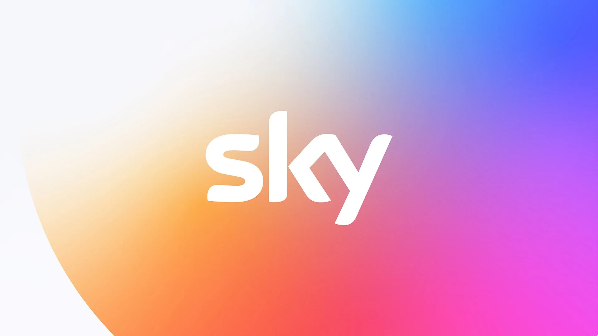 Sky logo with a colorful gradient background blending white, orange, purple, and pink hues.