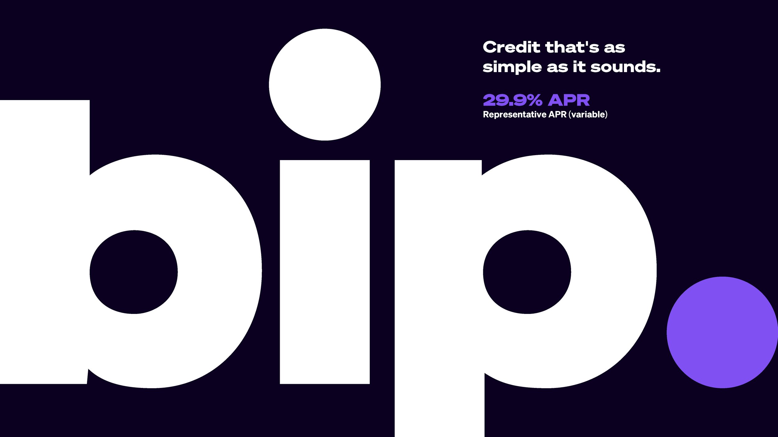 A graphic showing the logo of 'Up' with a large 'u' and 'p' in white on a black background, and two circles, one white and one purple. Text reads 'Credit that's as simple as it sounds. 29.9% APR' in white and purple.