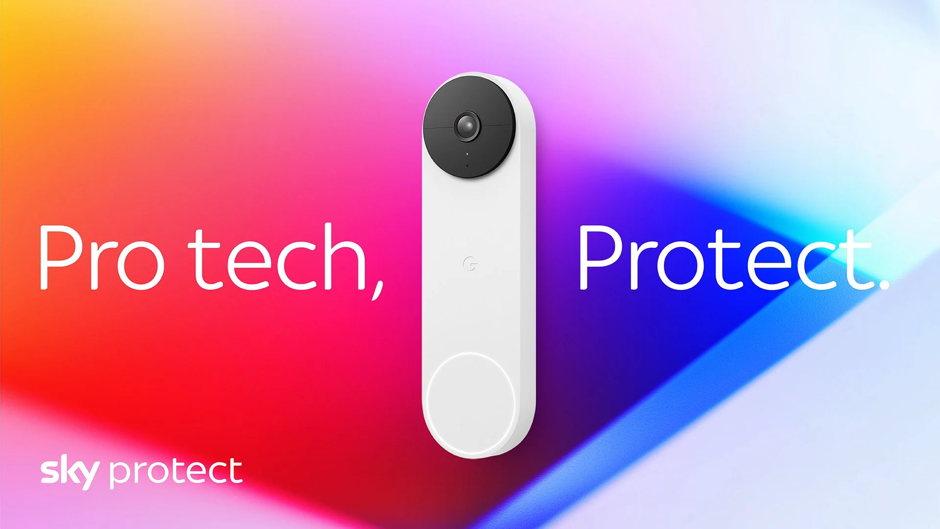 Sky Protect device with slogan 'Pro tech, Protect' on a colorful background.