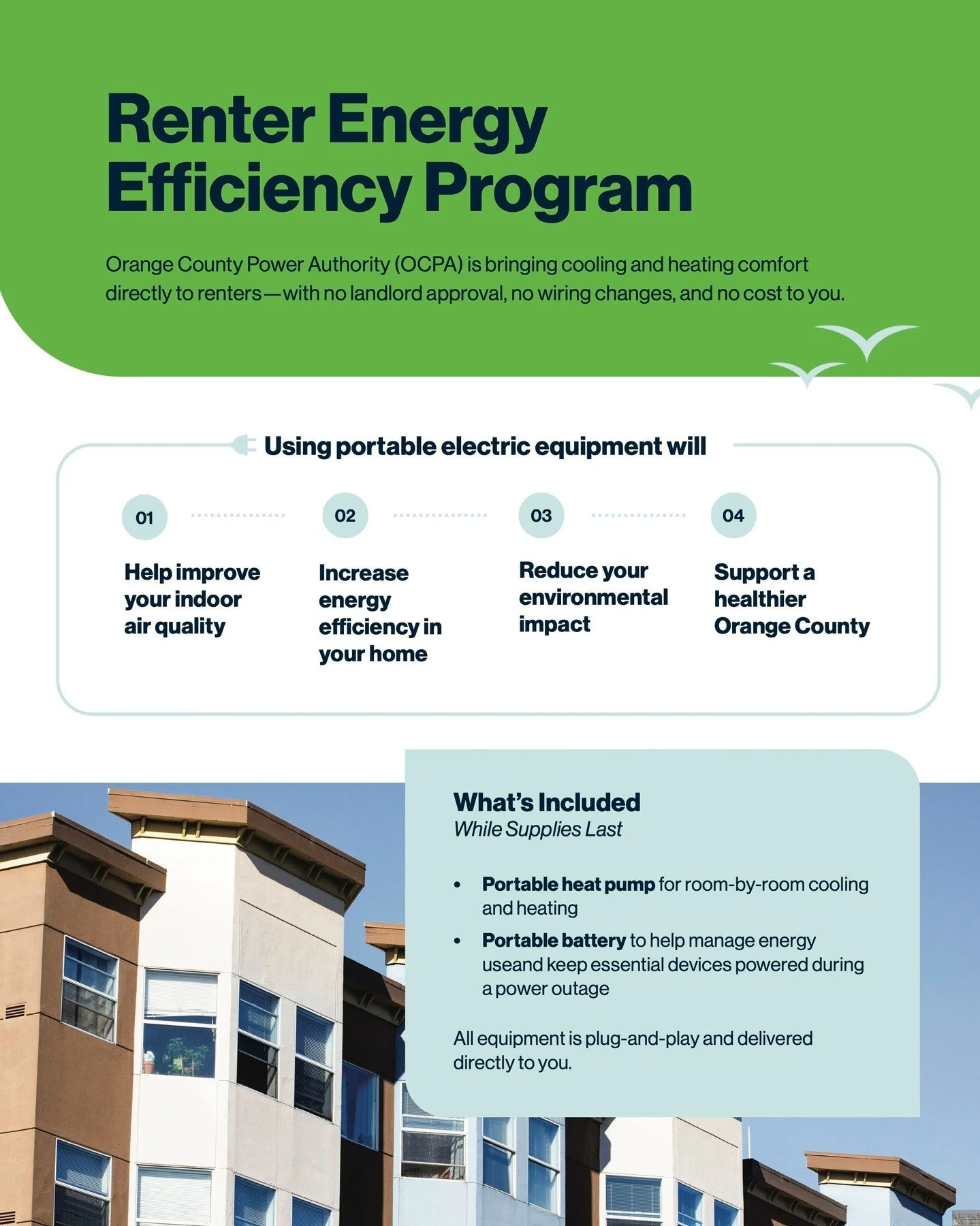 This is the FINAL WEEK to apply for the Orange County Power Authority&rsquo;s (@ocpowerauthority) Renter Energy Efficiency Program &mdash; don&rsquo;t miss out! ⚡

Eligible renters can receive a FREE plug-in portable HVAC unit + portable battery syst