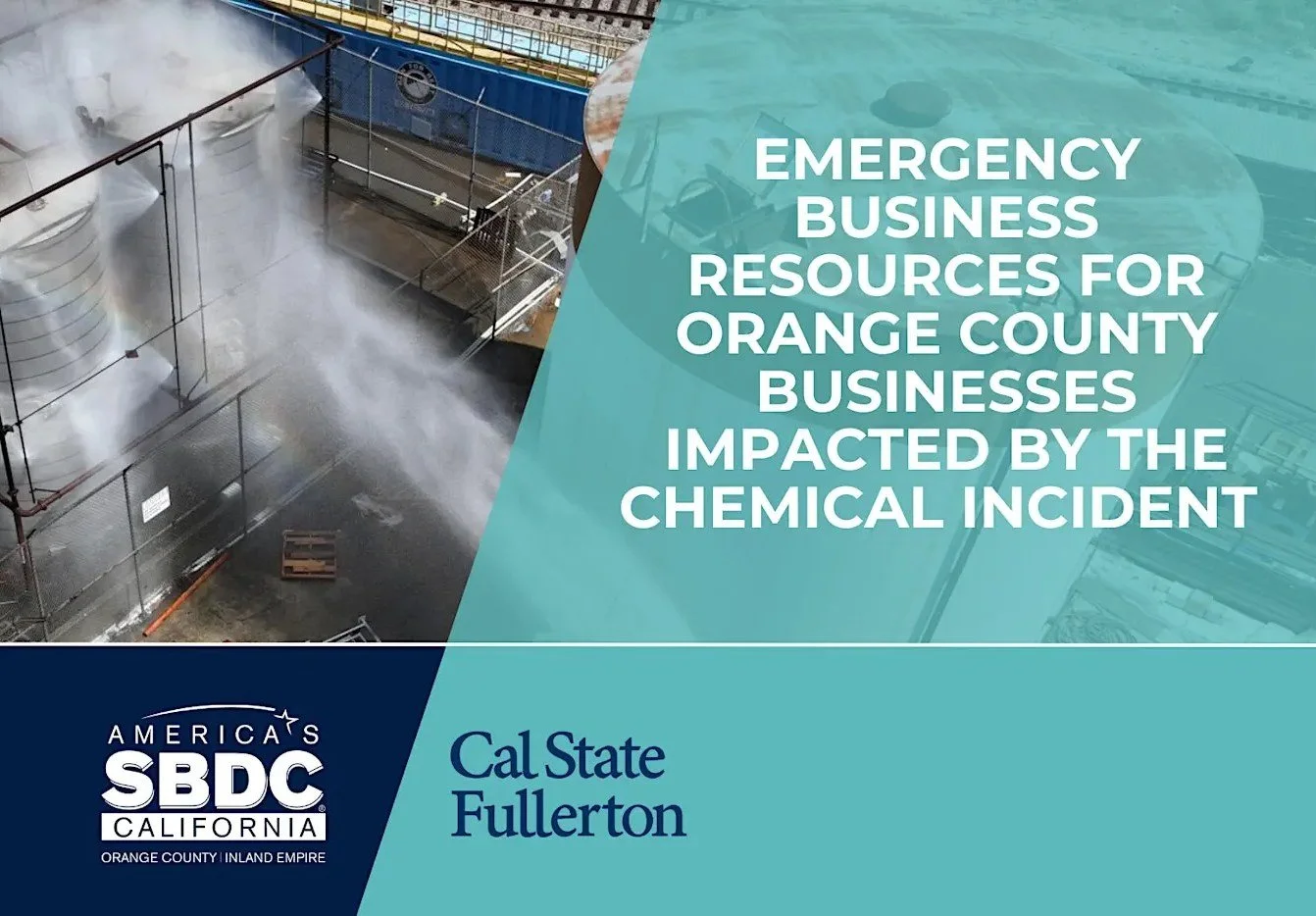 Join this webinar to access recovery resources, expert guidance, and no-cost consulting for businesses impacted by the OC chemical incident.

Friday, May 29, 2026 | 9 - 10 a.m. | Online

https://www.eventbrite.com/e/emergency-resources-for-oc-busines
