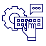 Digital icon depicting a gear and a hand pressing a button on a touchscreen.