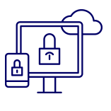 Computer monitor displaying a lock icon, with a padlock in front and a cloud icon, representing cybersecurity or data security.