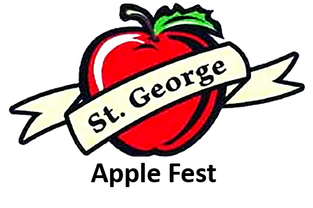 A logo featuring a red apple with a green leaf and a banner across it reading 'St. George.'