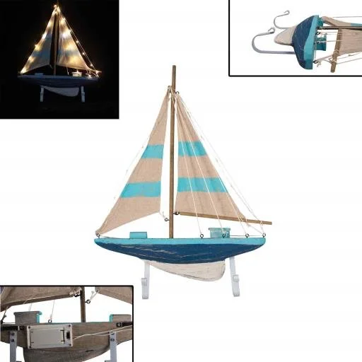 LED Sailboat Wall Decor with Metal Hooks