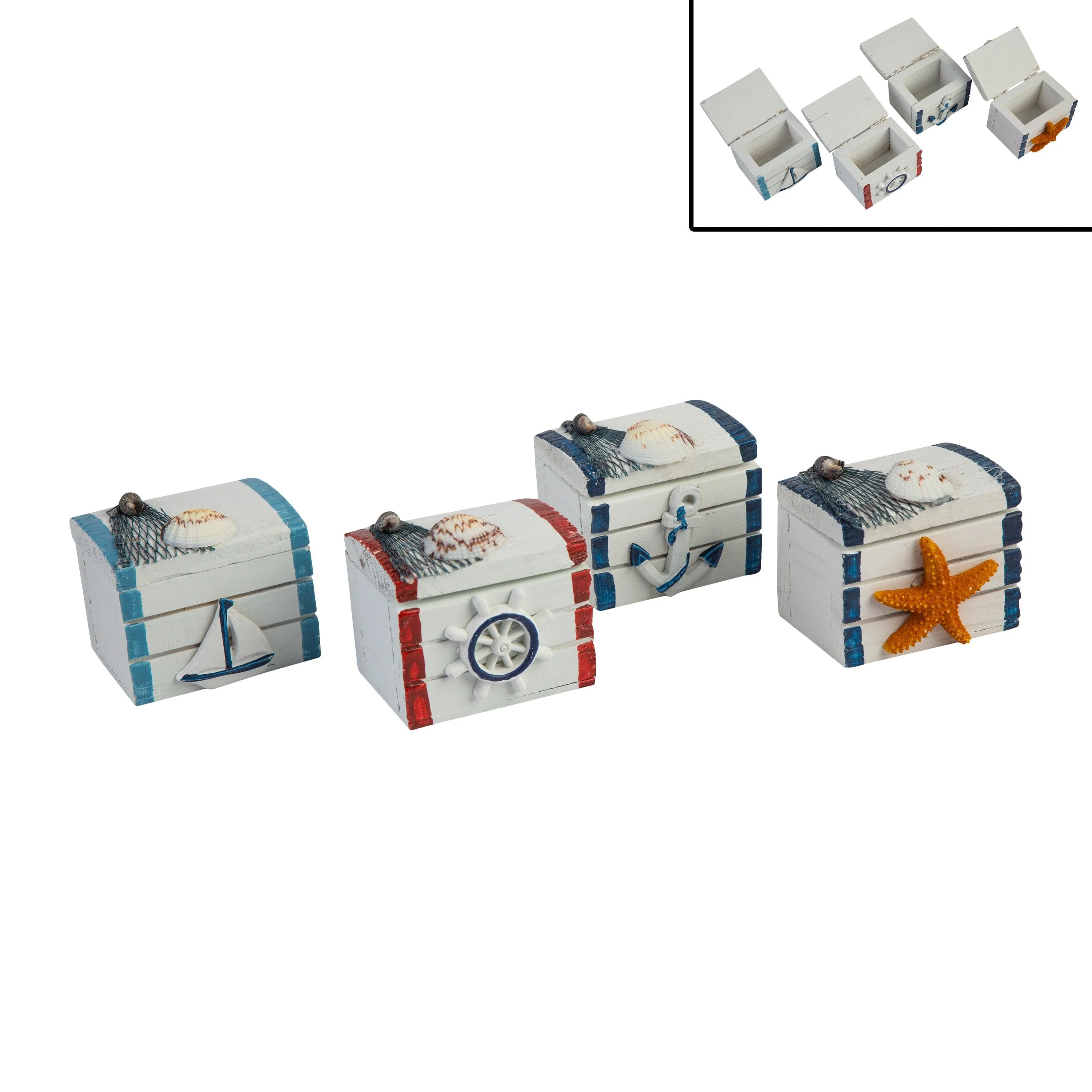 Small Nautical Blue Crackle Treasure Box with Fish