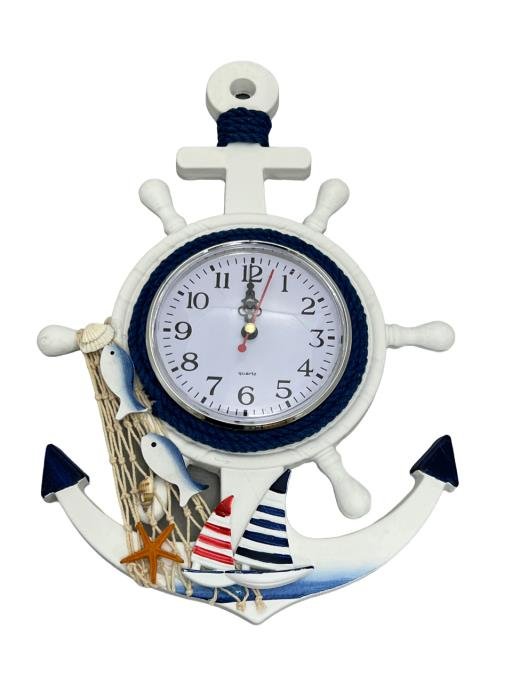 Nautical Anchor & Ship's Wheel Hanging Clock