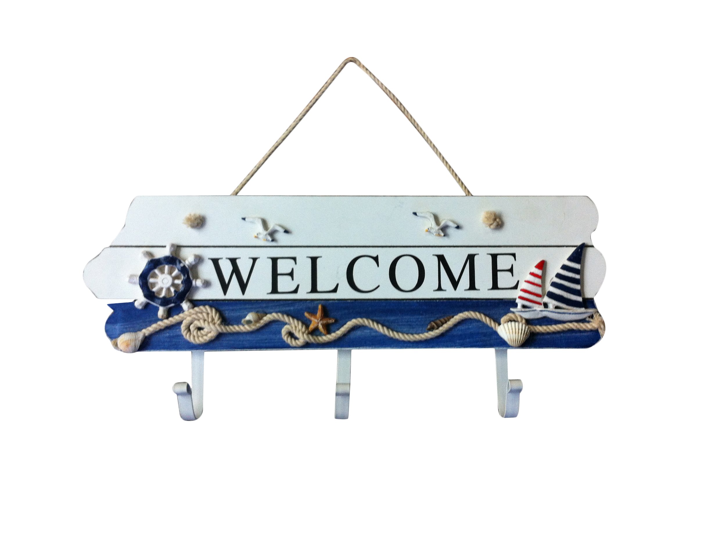 Nautical Welcome Wall Sign with Hooks