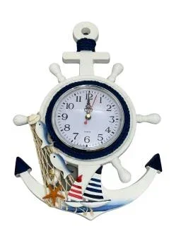Nautical Anchor & Ship's Wheel Hanging Clock