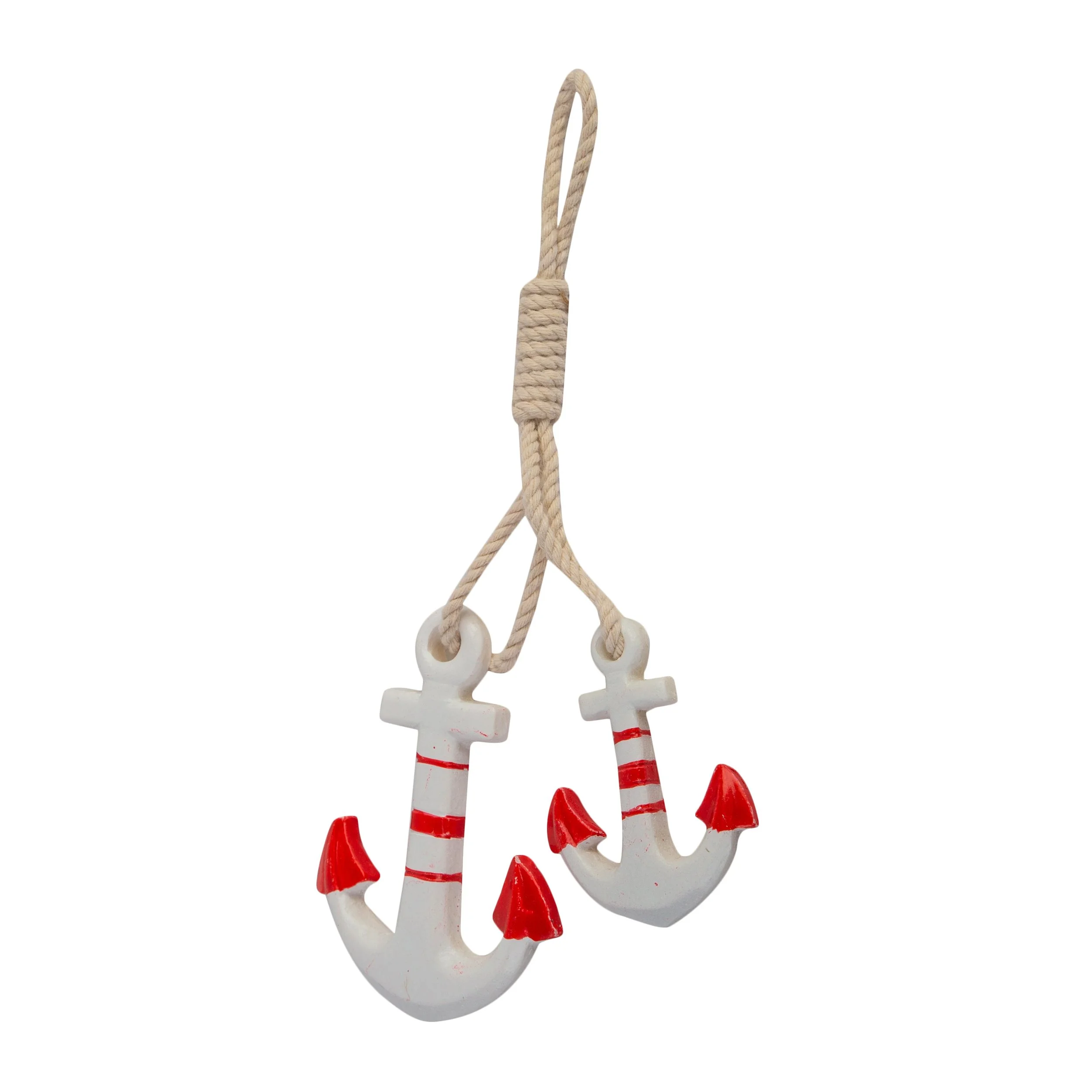 Nautical Red & White Anchor Set with Rope