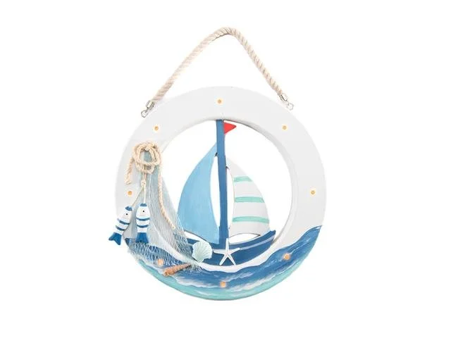 Blue Coastal LED Wood Buoy