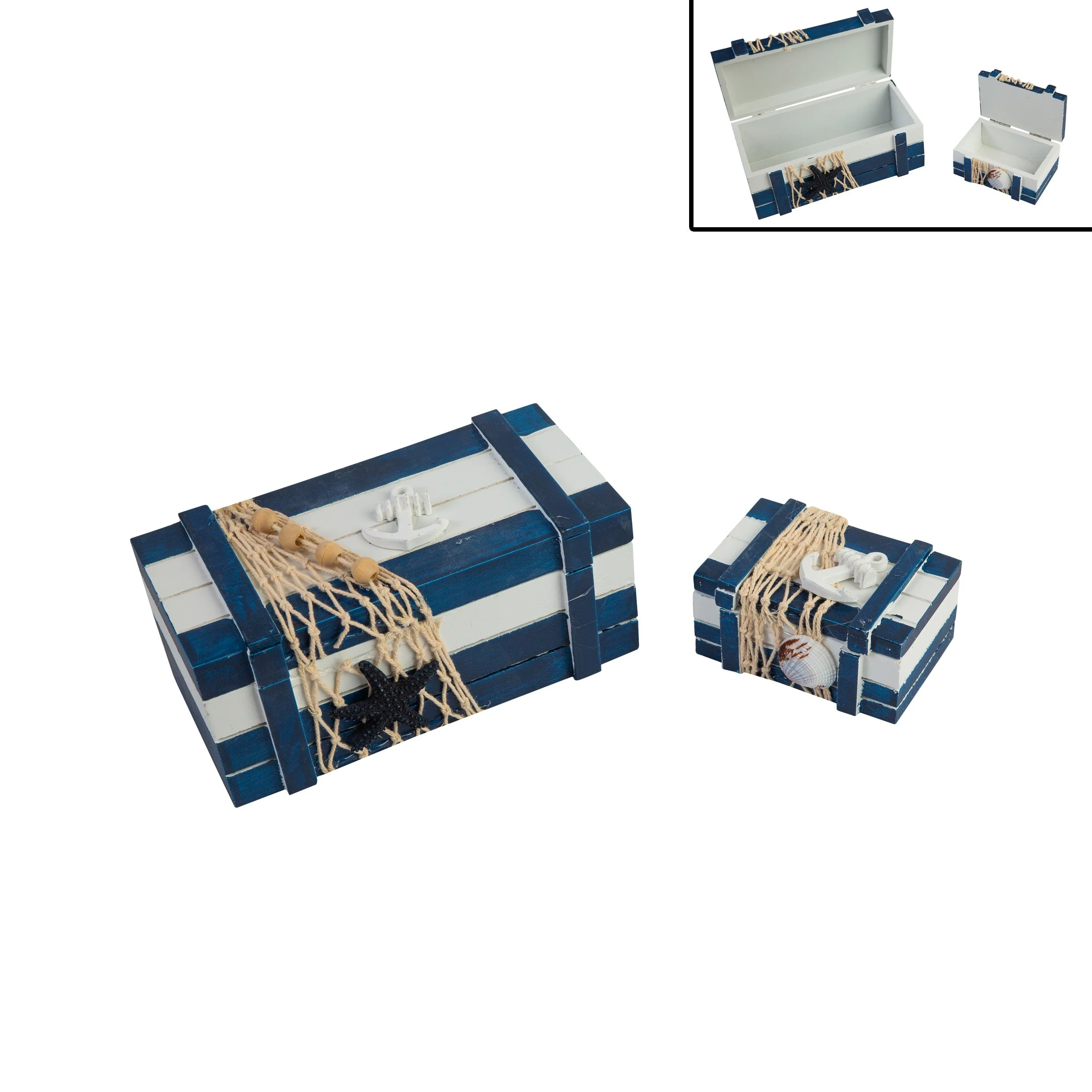 Large Box, Navy Striped,w/Anchor/Ship Wheel