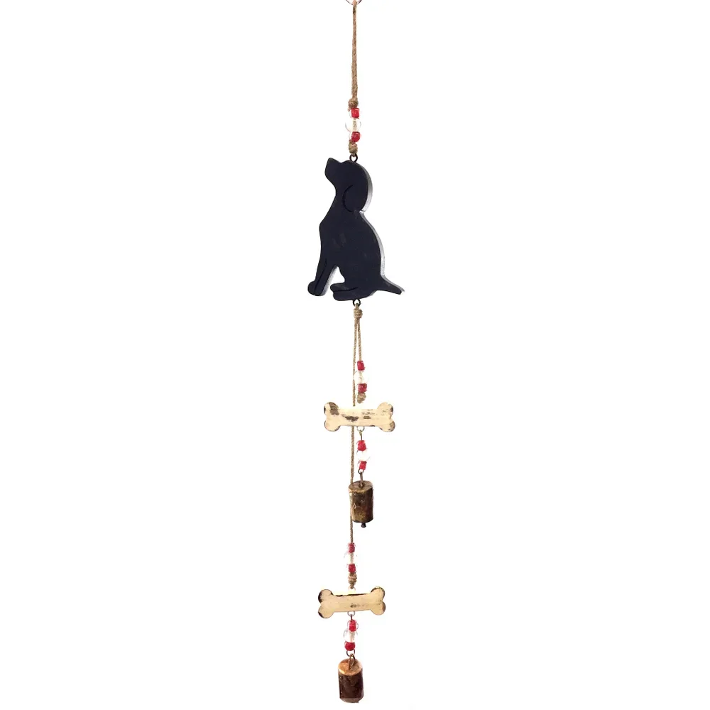 Vintage Black Wood Bell Chimes with Dog Silhouette