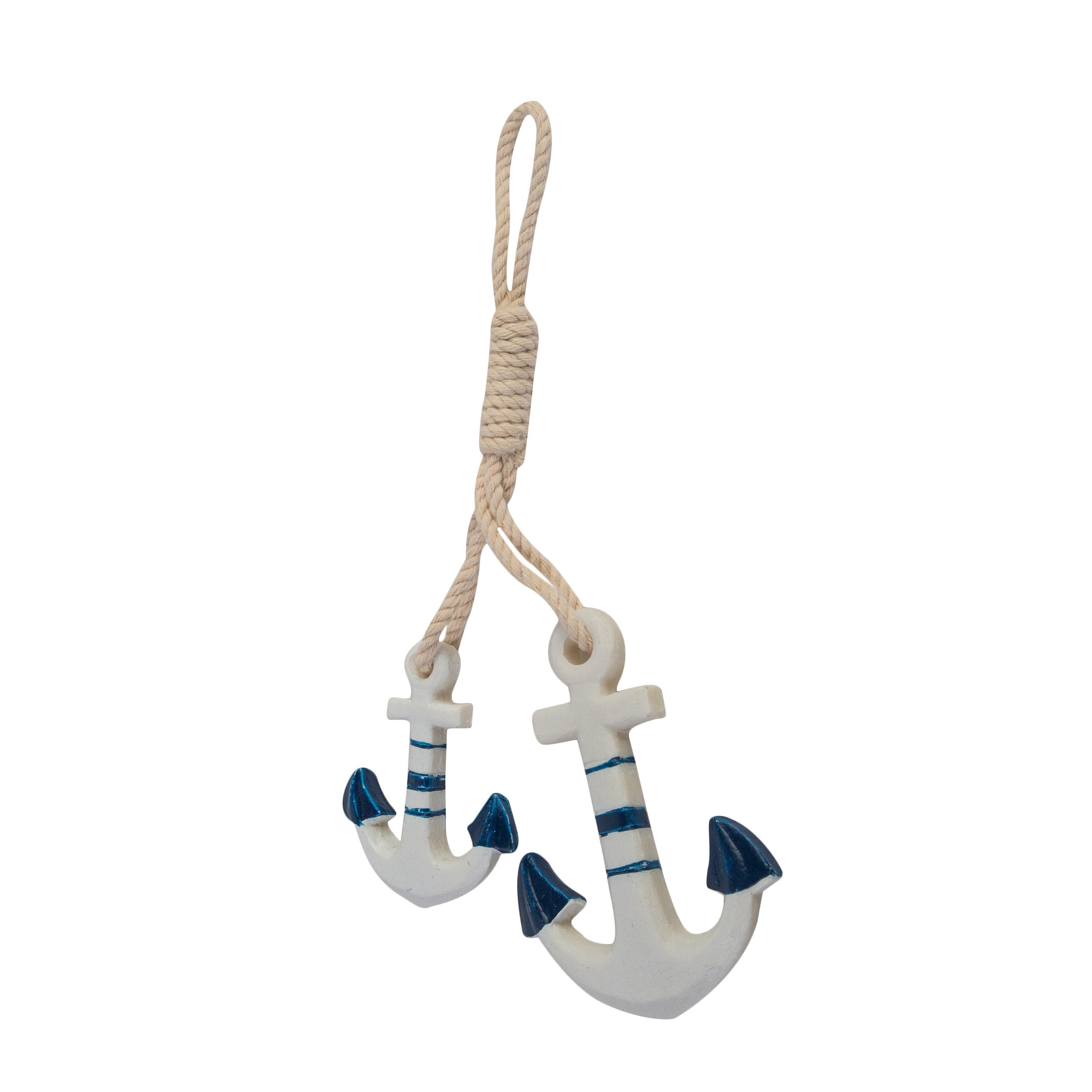 Nautical Decor Anchor Set - Pair with Rope, Navy & White