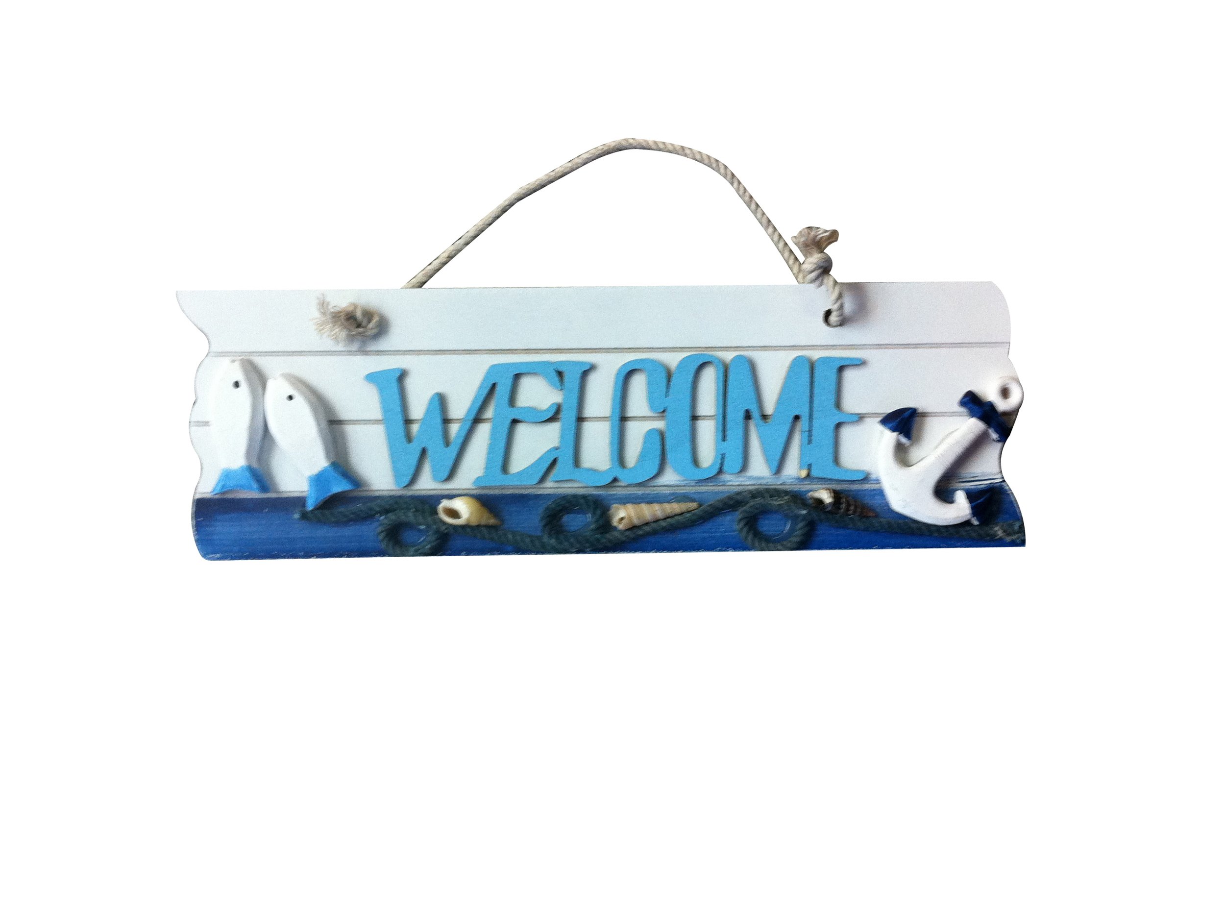 Nautical Welcome Sign with Rope - Light Blue