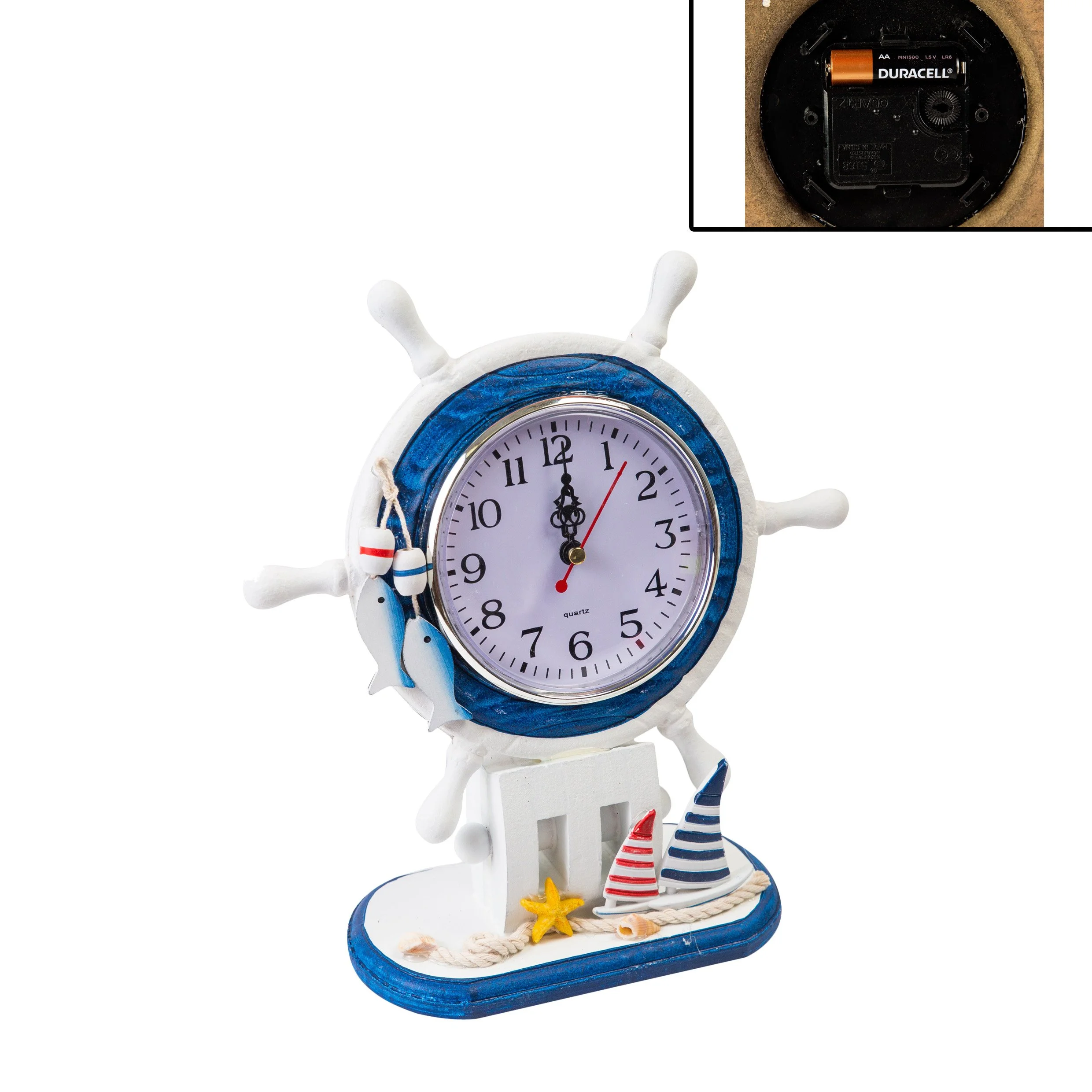 Nautical Ship Wheel Table Clock with Pulley Design