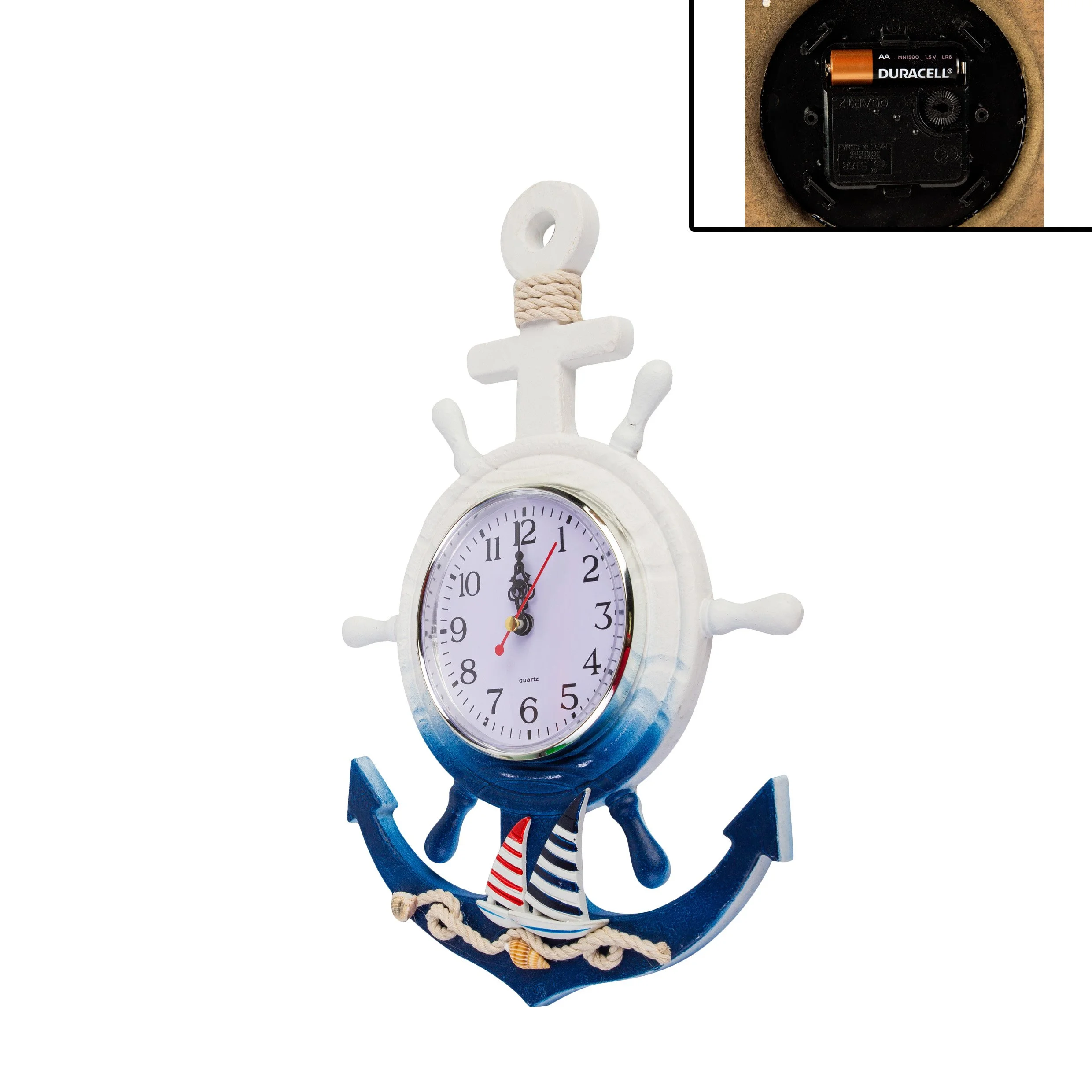 Nautical Anchor Wall Clock - Ship's Wheel Design