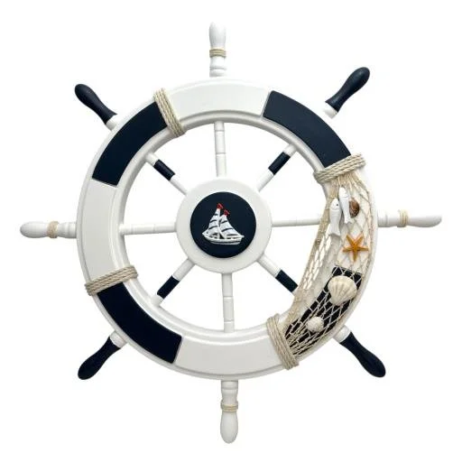 Nautical Ship Wheel Wall Decor with Sailboat & Seashells