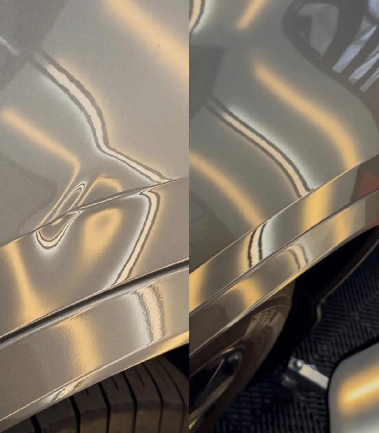 Fender dent before and after