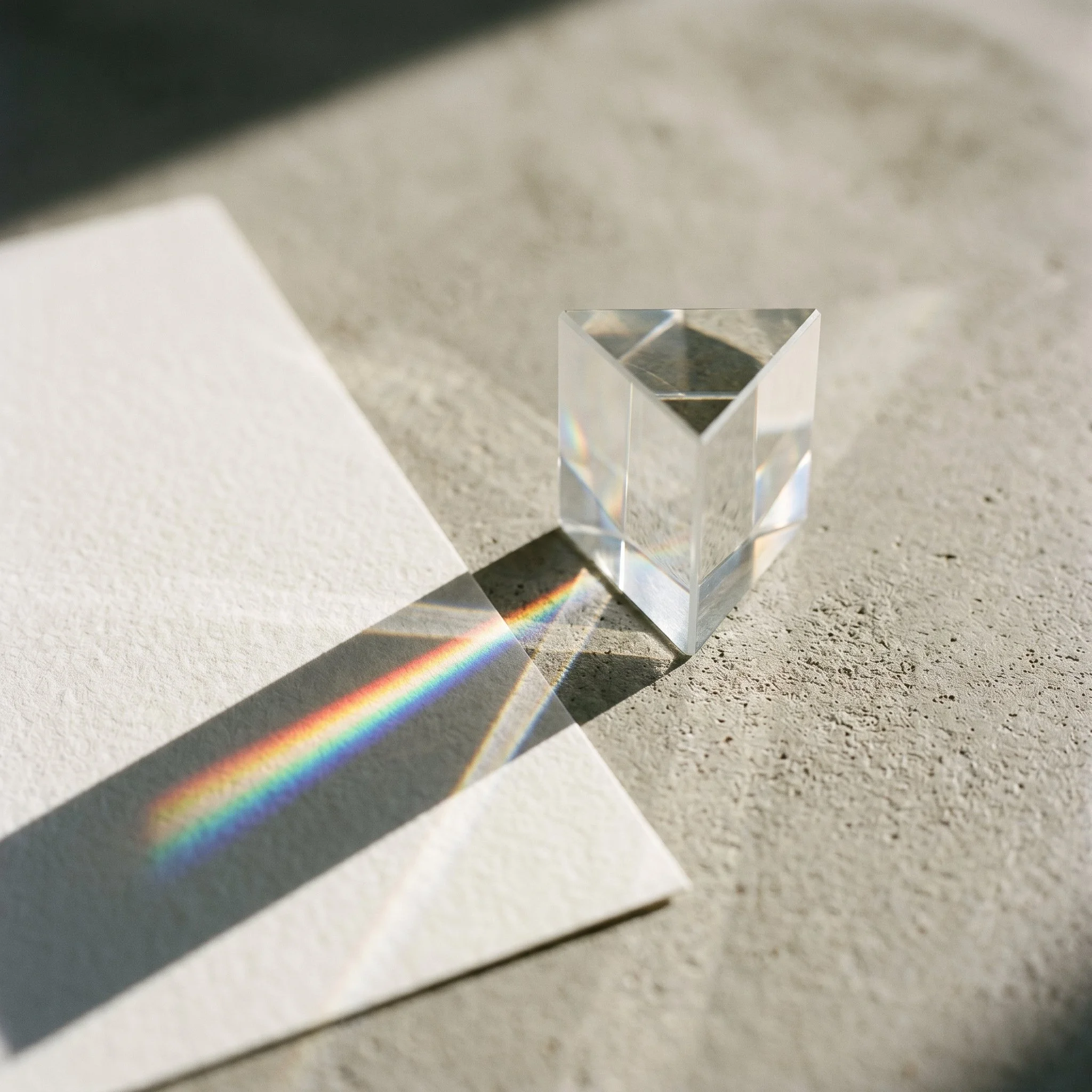 Ein Glasprisma mit Regenbogen