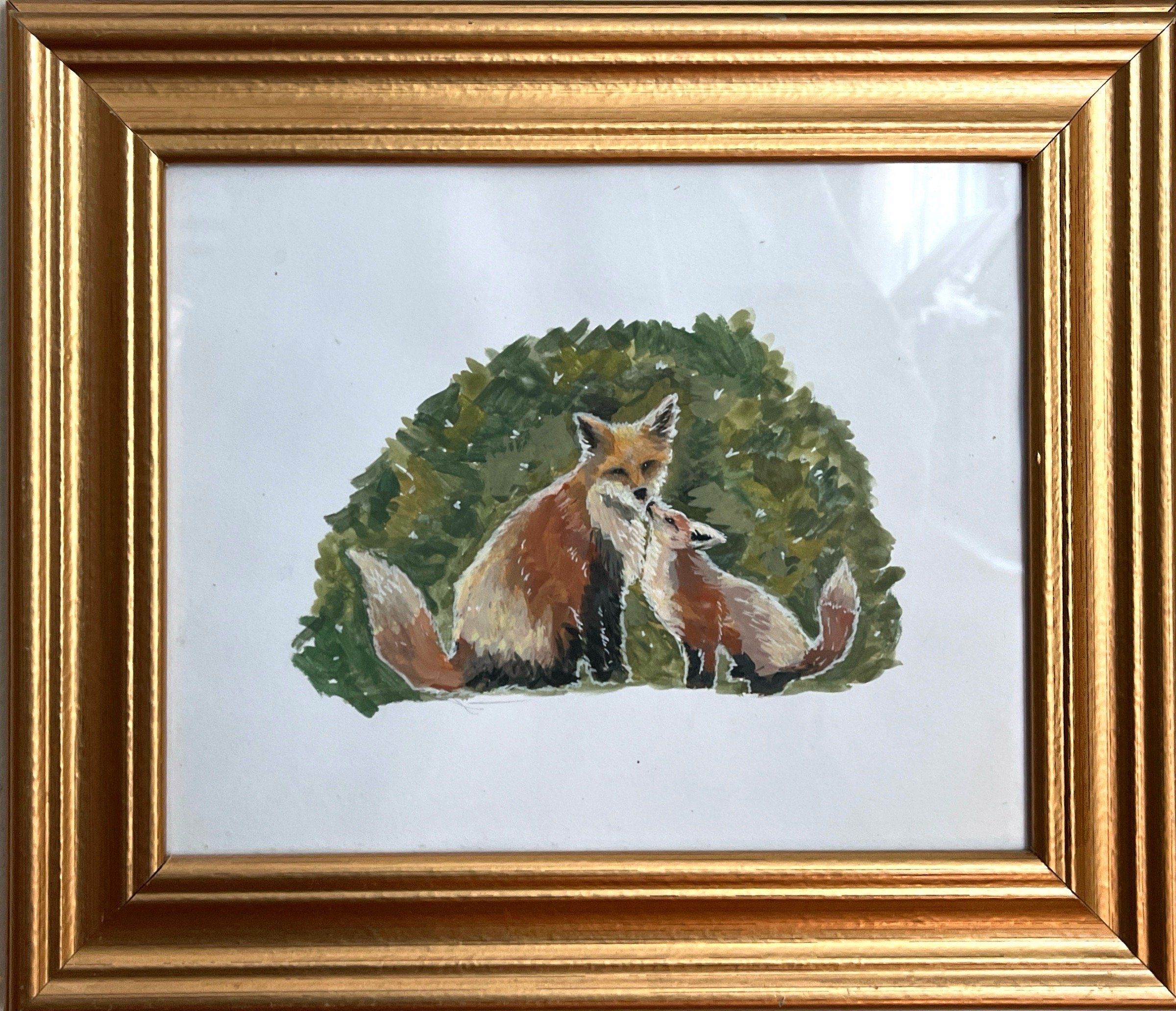 Fox and Kit | Gouache, framed. Art itself measures approximately 7"x5". $100