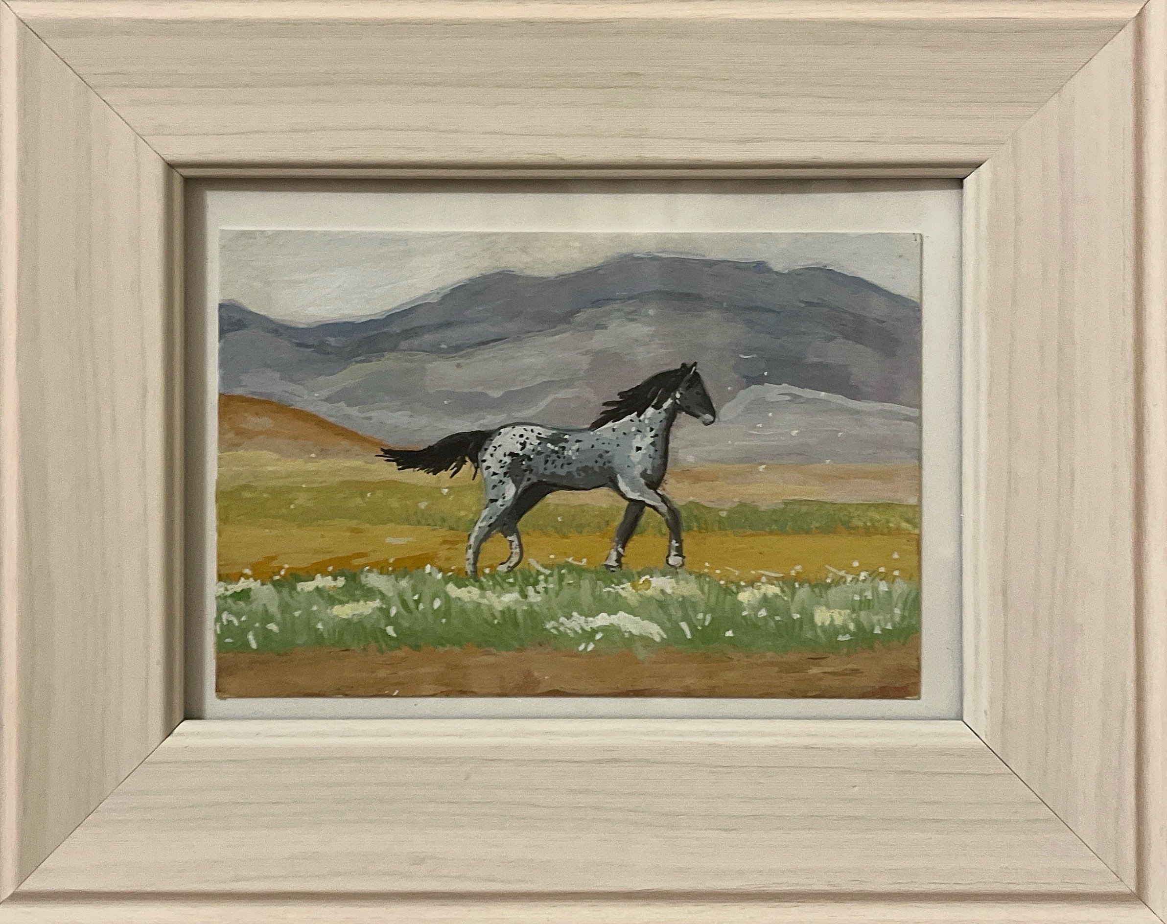 Wild Horse | Gouache and colored pencil on cold-press watercolor paper, framed. Artwork itself is 6"x4". $80