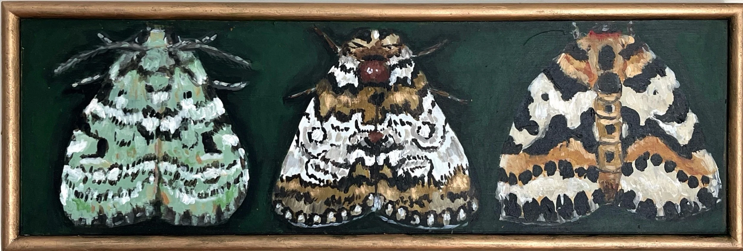 Dark Moths | Acrylic on repurposed canvas, 17"x6", $200