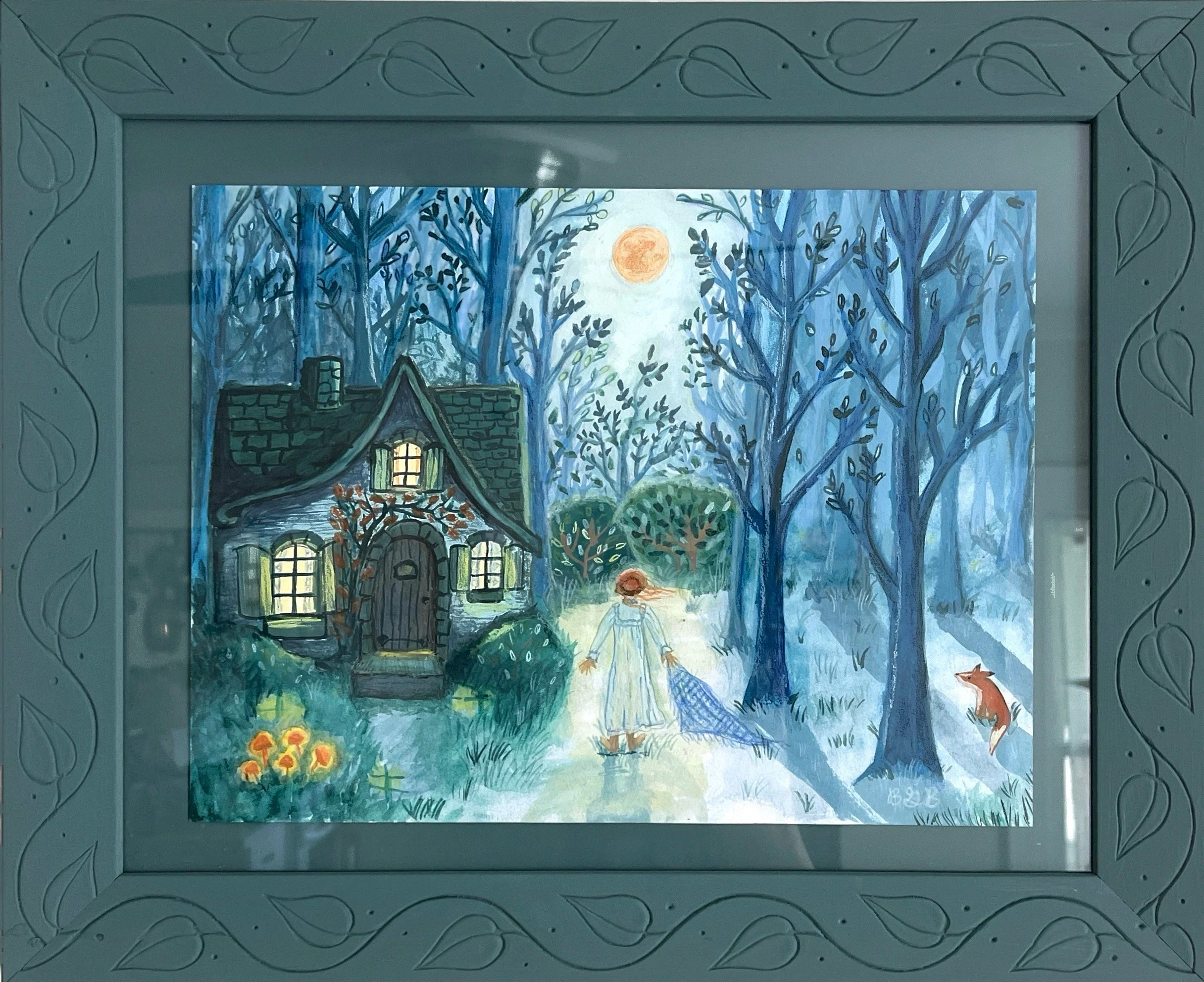 Mesmerized | Gouache and colored pencil, framed. Art itself measures 12"x9". $220.