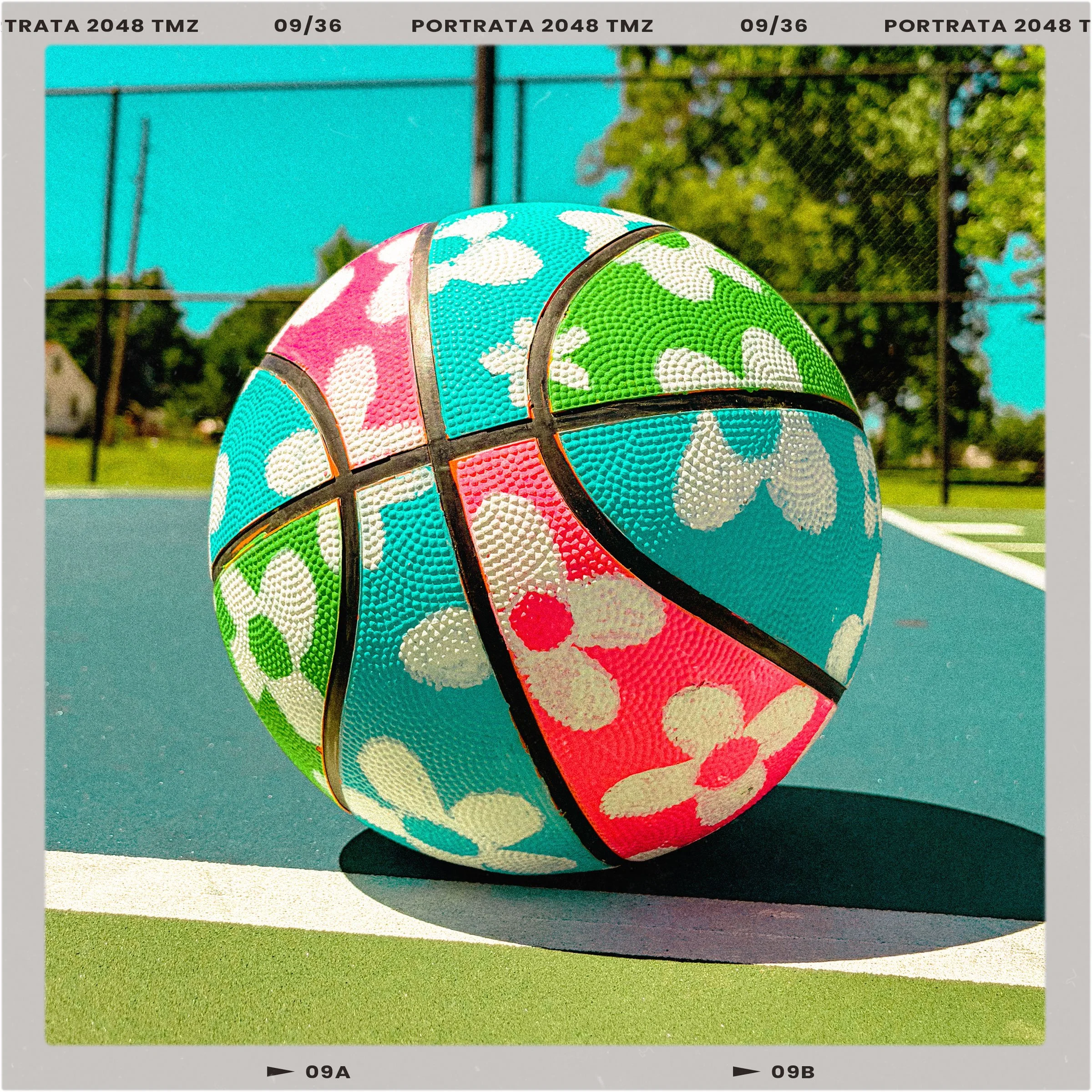 Painted basketball with flower design.