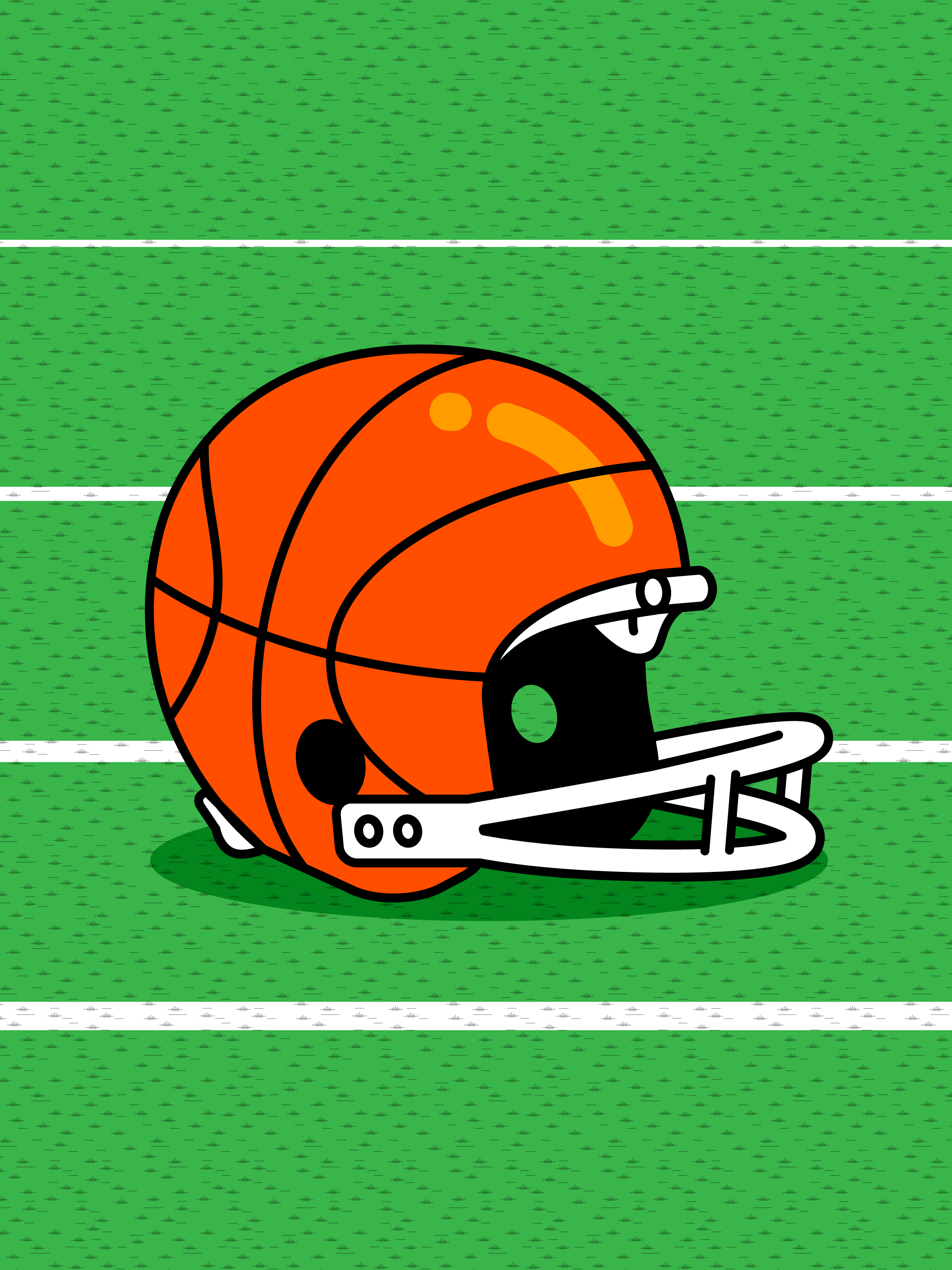 An orange football helmet with basketball lines.