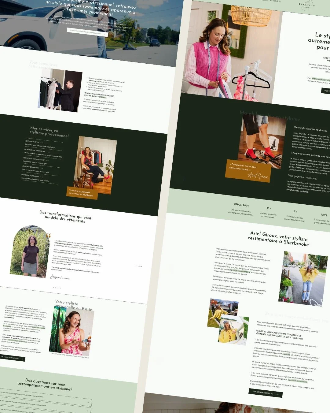 Maquettes du site web d'Ariel Giroux, styliste personnelle à Sherbrooke : pages d'accueil et À propos