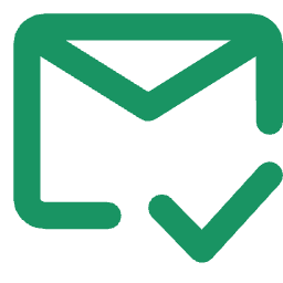 Icône d'une enveloppe avec un crochet pour représenter un accompagnement personnalisé