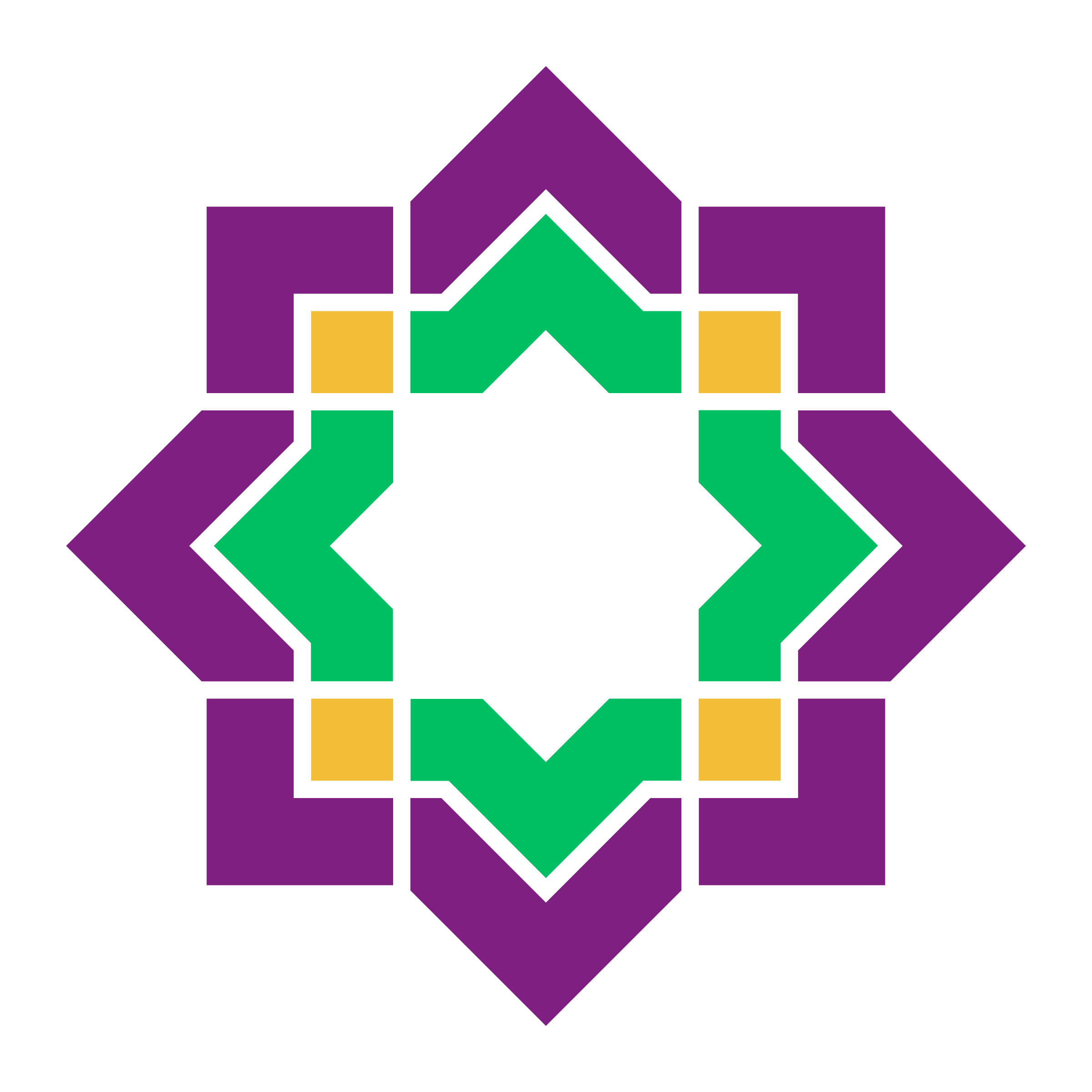 Colorful geometric pattern with purple, green, and yellow shapes