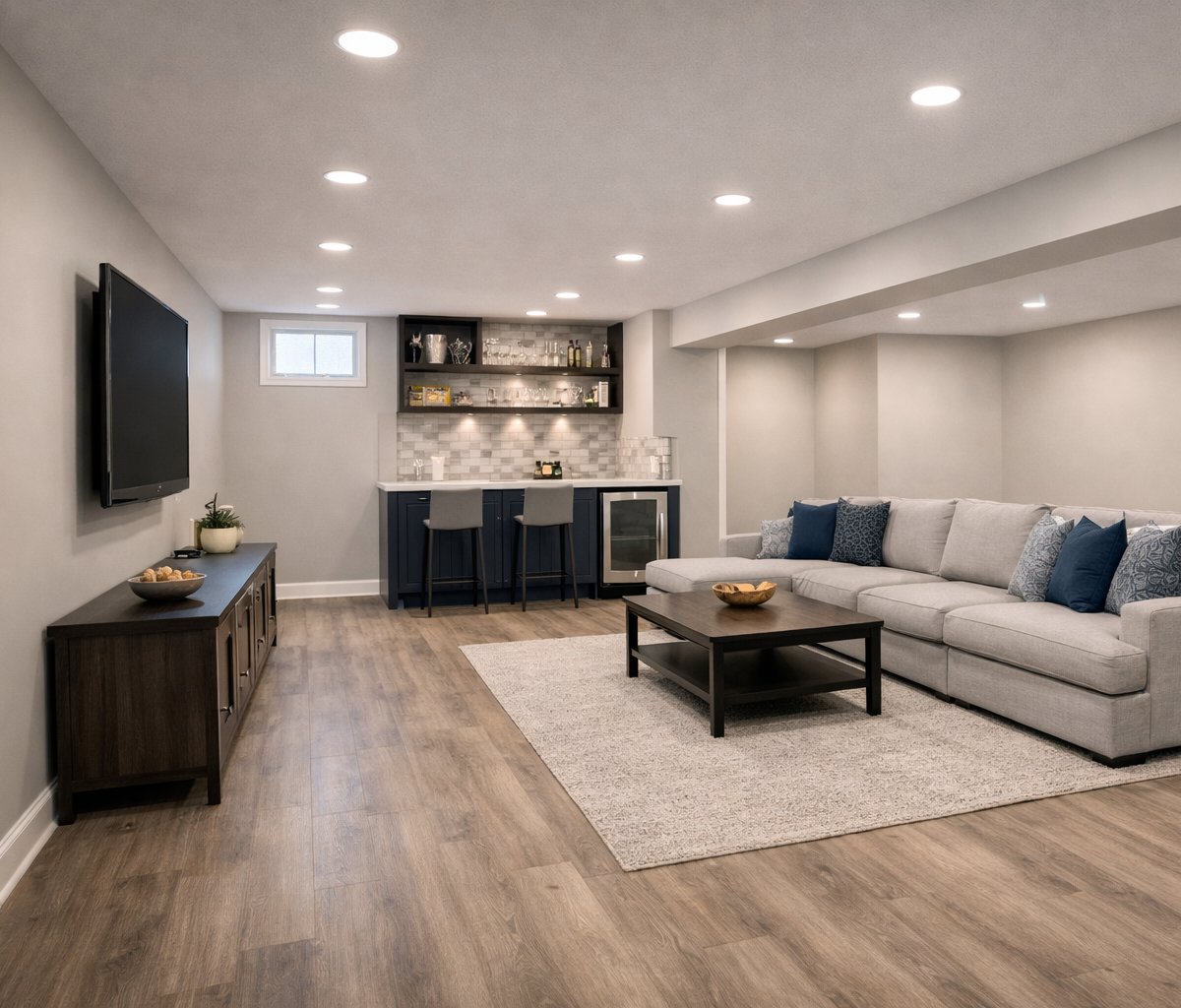 Finished basement living space in Salt Lake City Utah