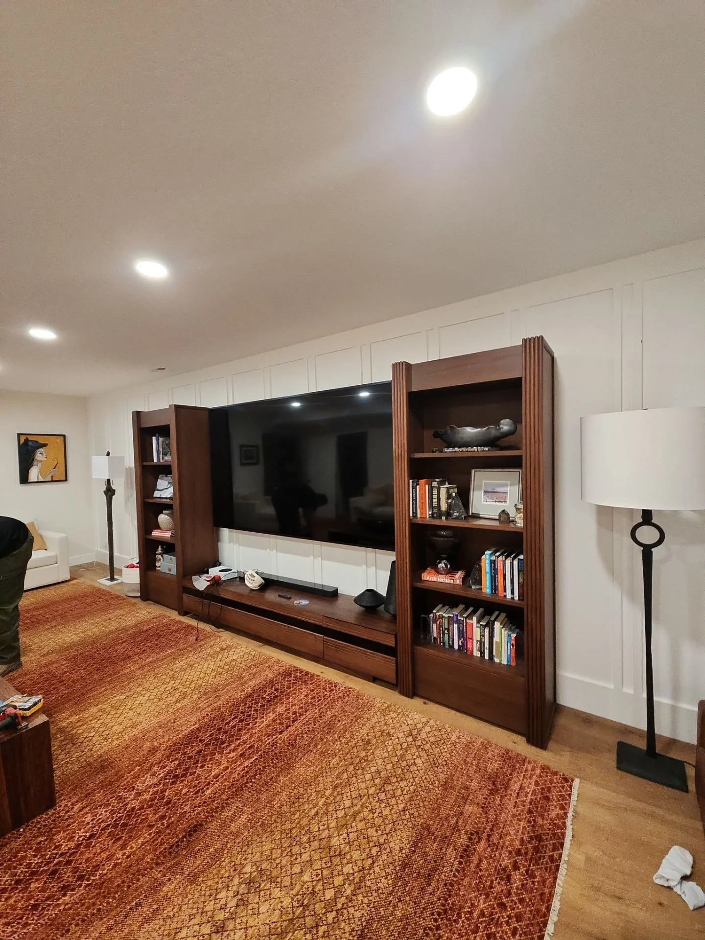 Basement finish Custom entertainment wall installation in Salt Lake City Utah