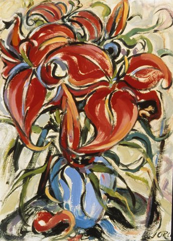 "Red Lilies"  30" x 22"  Oil on paper