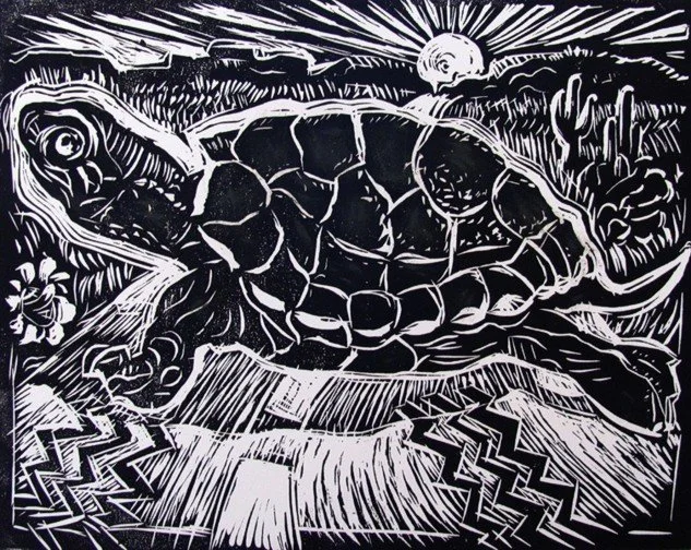 "Desert Walk" Linocut 8" x 10"