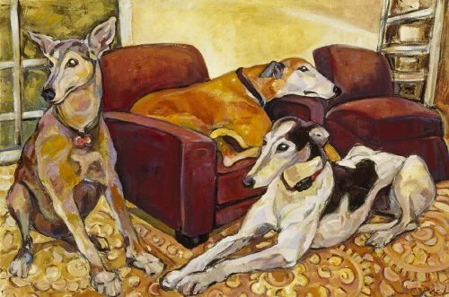 "Lux, Presto and Chico"  24" x 36"  Oil on canvas