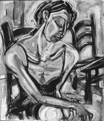 "Untitled"  54" x 48"  Oil, charcoal on wood